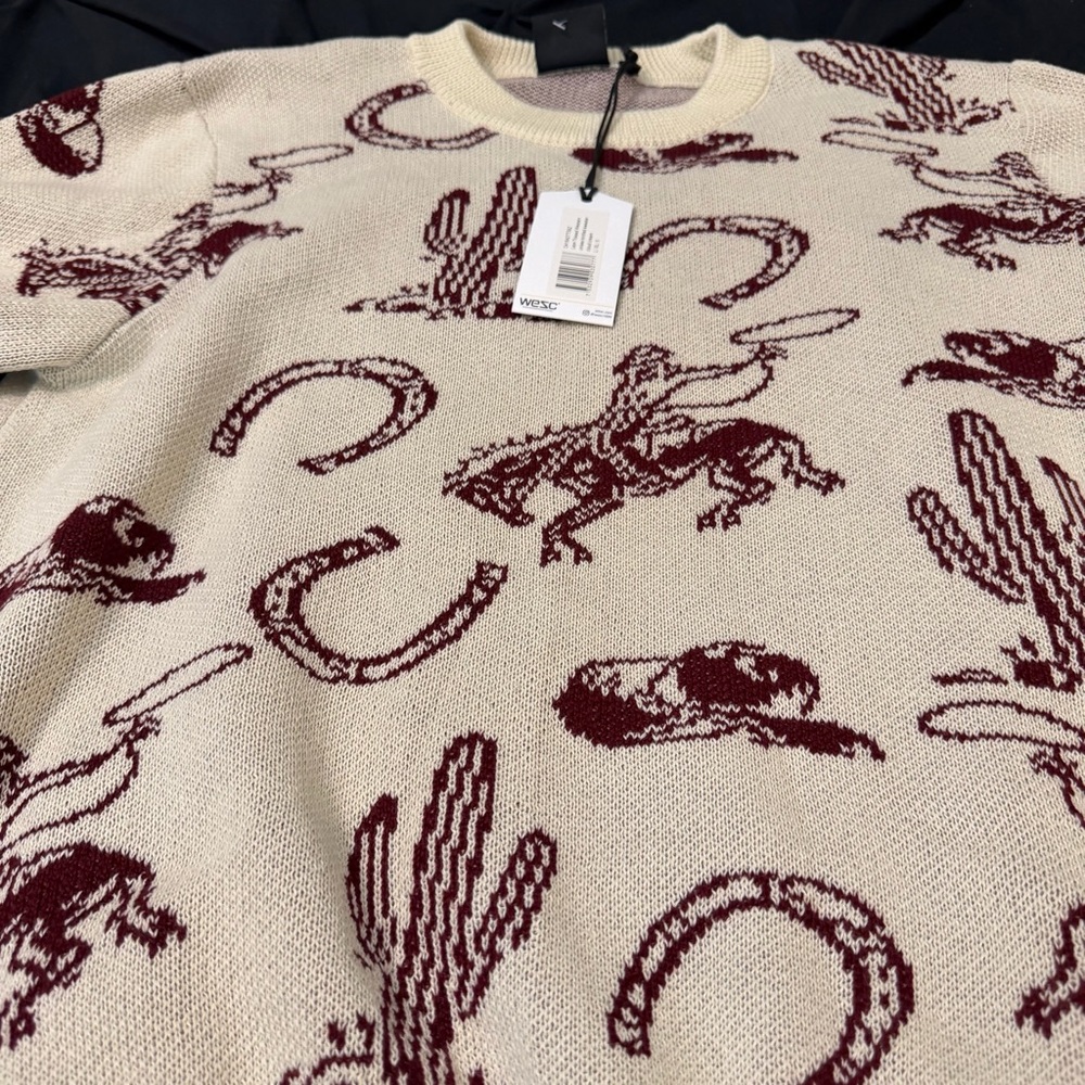 WESC Men's Cream and Brown Heavyweight Western Sweater - Picture 3 of 4